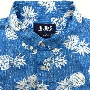 Trunks Mens Short Sleeve Blue Pineapple Button Down Medium Nylon Blend Hawaiian
